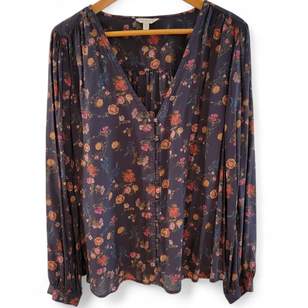 Lucky Brand Floral Boho‎ Button Front Blouse 2XL